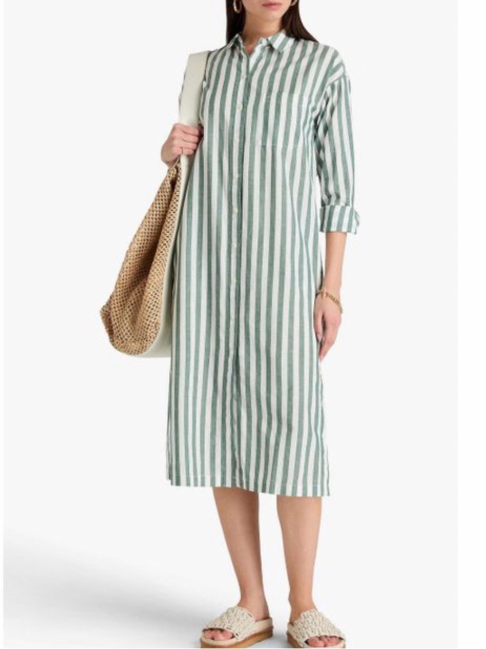 EUC Alex Mill Green & White Vertical Stripe Shirt Dress